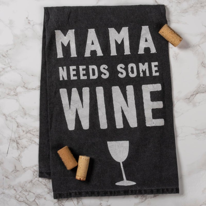 Primitives by Kathy 31469 Black Cotton Dish Towel, Tea, Mama Needs Some Wine - Image 2